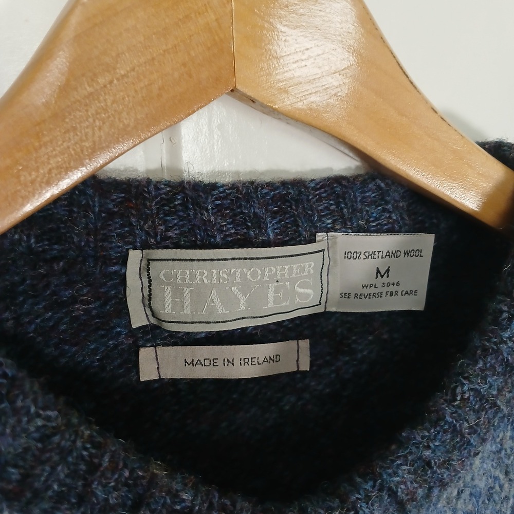 Christopher Hayes Sweater Mens M Blue Argyle Shetland Wool Made in Ireland - Picture 6 of 7